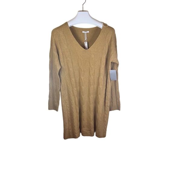 NWT Stitch Drop Women's Size Medium Beige V-Neck Cable Knit Sweater Dress‎ SOFT - Picture 1 of 5